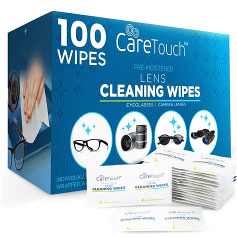 Care Touch Lens Wipes for Eyeglasses | Individually Wrapped Eye Glasses Wipes | 100 Pre ...