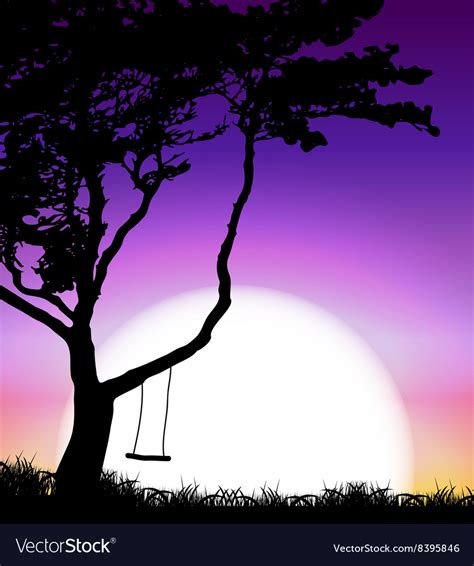 Silhouette of tree on sunset background Royalty Free Vector