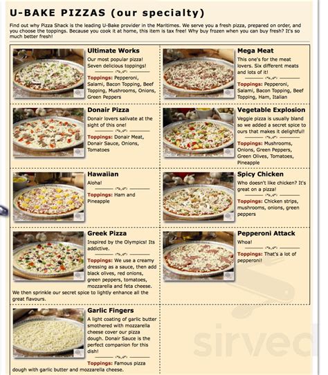 Menu - Saint John NB's Pizza Shack | Sirved