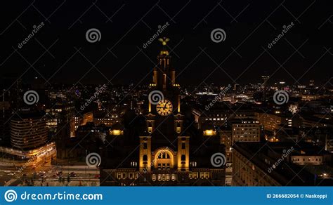 Night Drone Photo of Illuminated Tower of Liver Building with the Clock and Liver Bird Stock ...