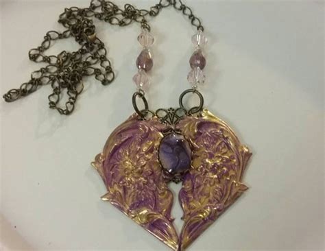 Heart Necklace Purple Heart Necklace Gothic Heart Necklace