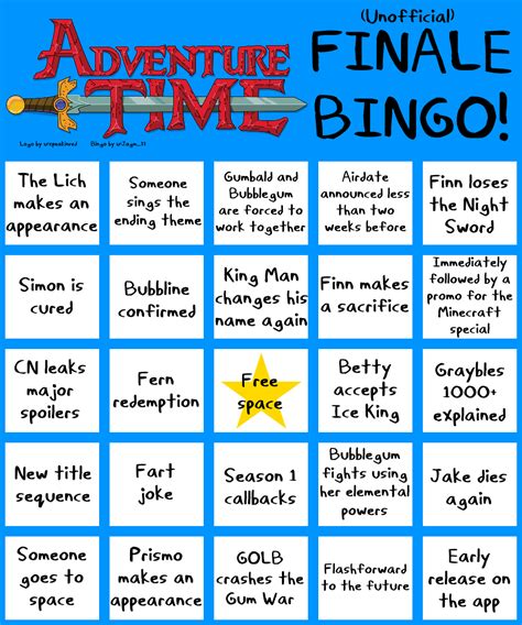 Adventure Time Finale Bingo : r/adventuretime