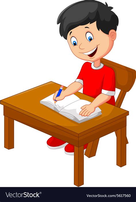 Cartoon little boy writing Royalty Free Vector Image