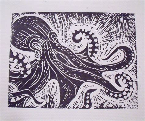 Linoleum - Octopi | Lino print, Linocut prints, Linocut