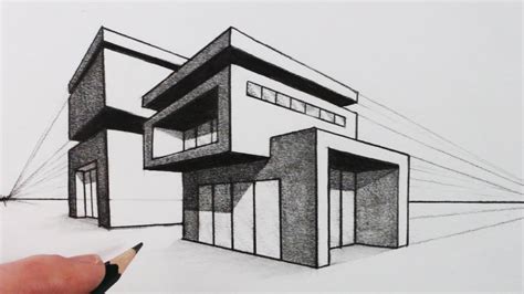 How to Draw a House 2 point perspective modern Tutorial