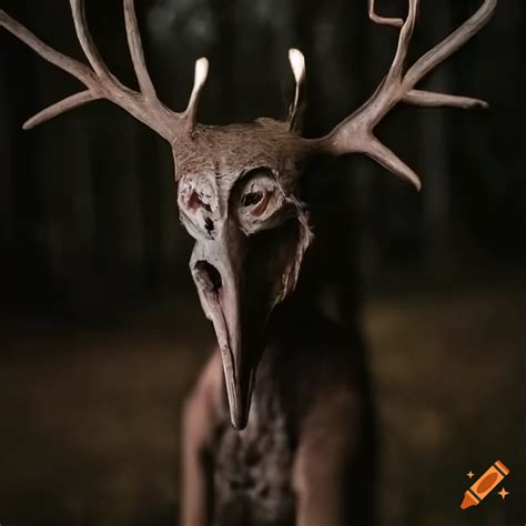 Image of a creepy wendigo in a dark forest on Craiyon