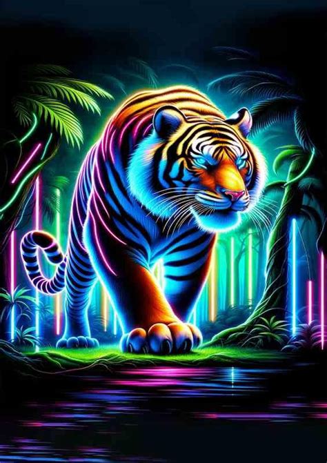 A Magnificent Tiger Prowling Through A Neon by wallartgalore0 on DeviantArt