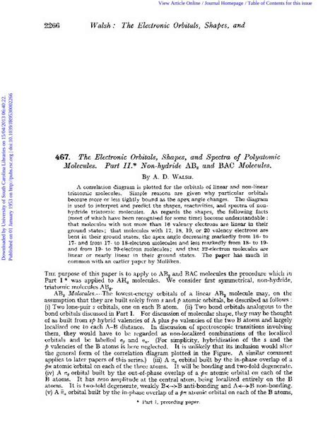 (PDF) 467. The electronic orbitals, shapes, and spectra of polyatomic molecules. Part II. Non ...