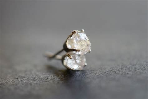 Raw Diamond Earrings, Rough Crystal Studs, Dainty Minimalist Earrings, Small Clear Quartz Studs ...