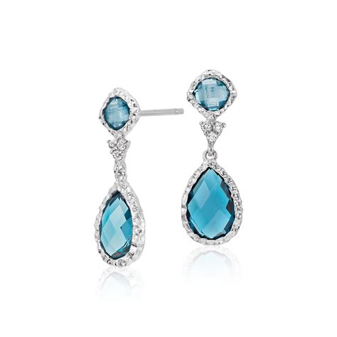 London Blue Topaz and White Topaz Dangle Earrings in Sterling Silver (9x6mm) | Blue Nile