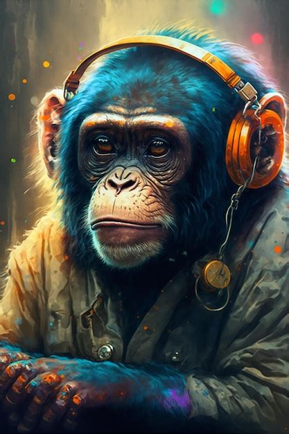 Premium AI Image | A monkey with headphones on and a shirt that says ...