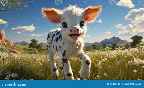 Spotted Cow Calf in the Field Smiling - Children S Illustration Stock ...