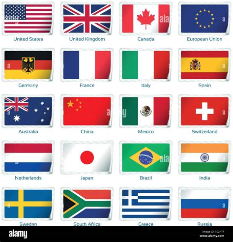 Sticker flags popular. Vector illustration. 3 layers. Shadows, flat flag you can use it ...