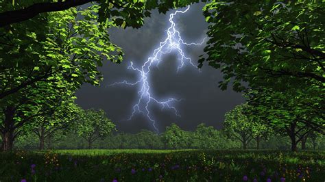 cg, Digital, Art, Landscapes, Trees, Storm, Lightning Wallpapers HD ...