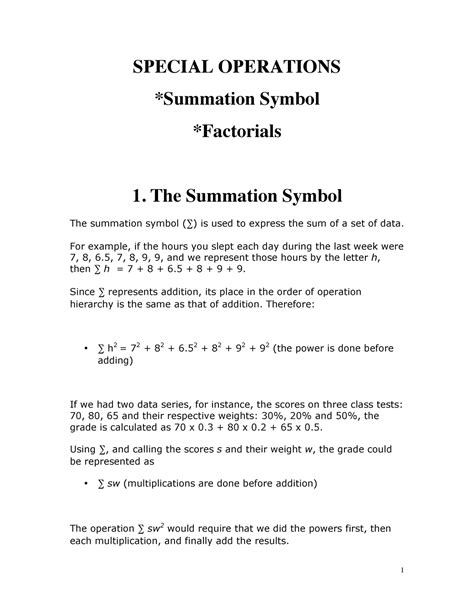 Summation Symbol - Rafael Vicente - 1 SPECIAL OPERATIONS *Summation ...