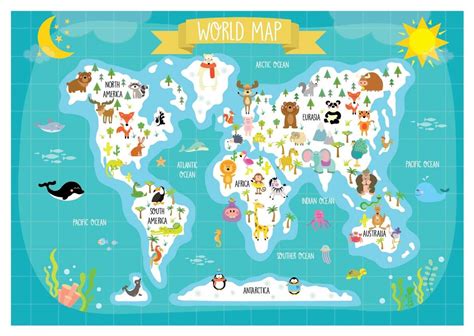 Nursery Printable Animal World Map Kids World Map Poster Digital Print ...