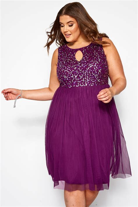 LUXE Purple Sequin Embellished Dress | Yours Clothing