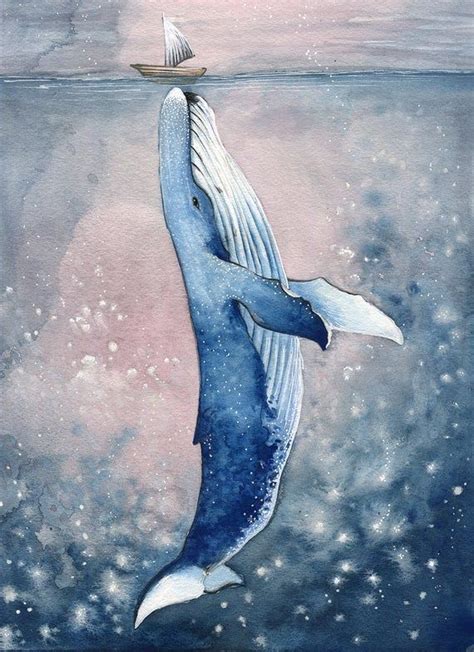 The Nudge, Art Print, Illustration, Watercolor, Print, Ocean Art, Whale ...