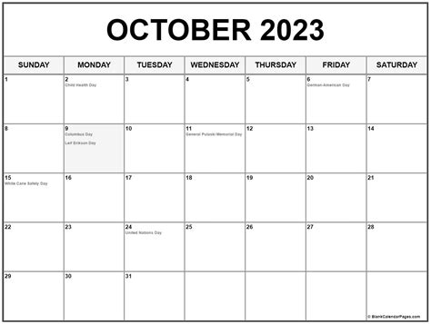 October 2023 with holidays calendar