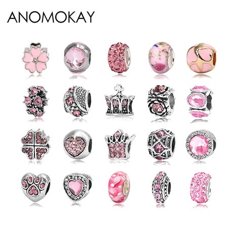 2PCS/LOT Pink Charms fit Pandora Bead Bracelet Flower Crown Heart ...