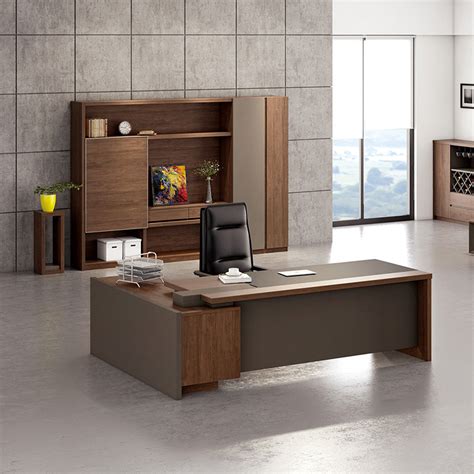 Barclay Executive Office Desk with Right Return 2.M - Walnut & Grey | Modern Furniture ...