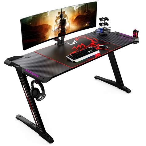 EUREKA ERGONOMIC Gaming Desk Z60 Computer Gaming Desk with RGB Lighting 153*60cm Large Desk ...