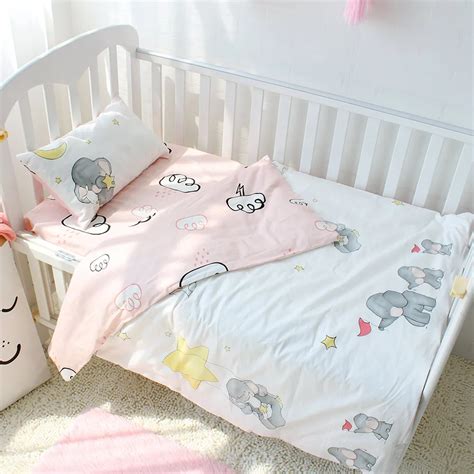 3pcs set Pure Cotton Baby Bedding Set Elephant Pattern Baby Bed Linen For Girls Including Duvet ...