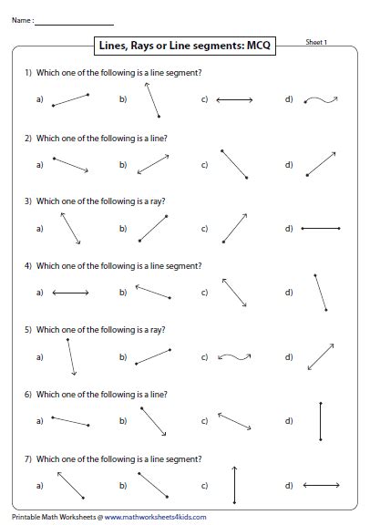 Lines, Rays and Line segments Worksheets