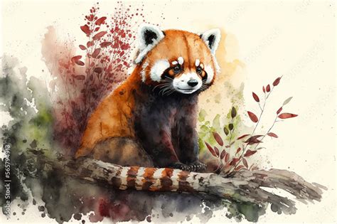 WaterColor Red panda paint. Generative AI Stock Illustration | Adobe Stock