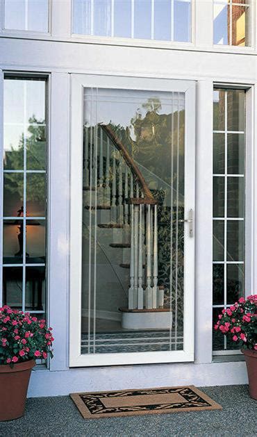 Storm doors with etched glass – Builders Villa