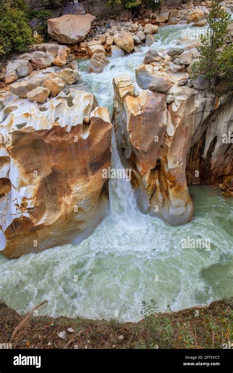 India, Uttarakhand, Gangotri. Himalaya. Pilgrimage site. Bhagirathi river, source of Ganga ...