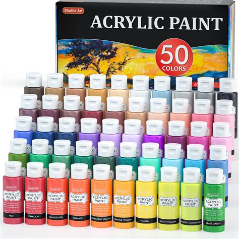 Buy Shuttle Art Acrylic Paint, 50 Colors Acrylic Paint Set, 2oz/60ml Bottles, Rich Pigmented ...