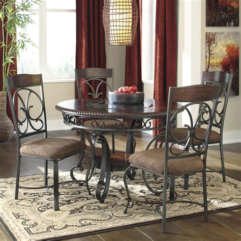 Signature Design by Ashley Glambrey Round Dining Table and 4 Chair Set with Metal Accents ...