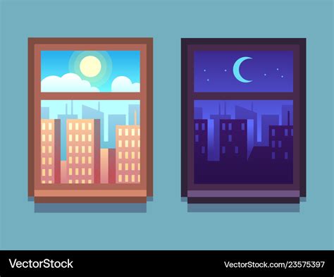 Day and night window cartoon skyscrapers at night Vector Image