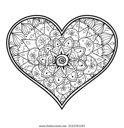 Zentangle Floral Heart Coloring Page Black Stock Vector (Royalty Free) 2122181183 | Shutterstock