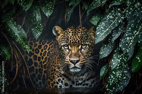 Leopard hunting in a jungle at night portrait | Ai Generated animal illustrations/backgrounds ...