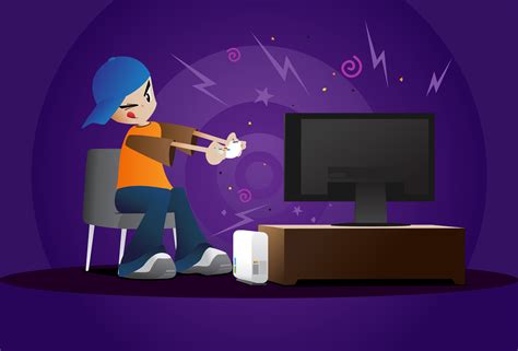 Boy Playing Video Games — Vector illustration of a young boy focused on a TV as he plays video ...