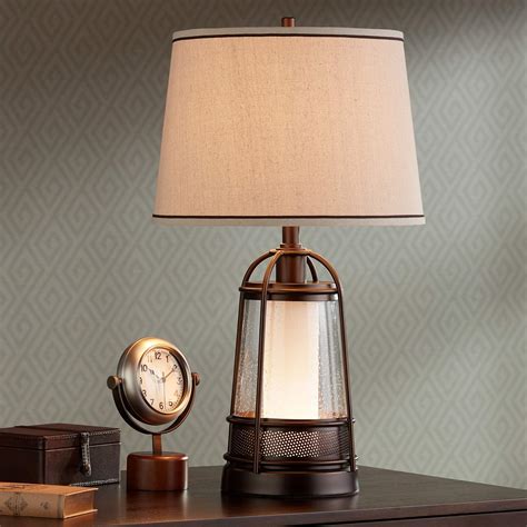 Hugh Bronze Lantern Night Light Table Lamp with Table Top Dimmer ...