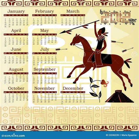 Calendar 2012 in Mayan Style with Horseman Stock Vector - Illustration of guatemala, american ...