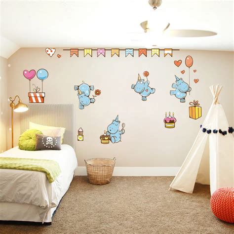 Adorable hippo Wall Stickers For Kids Room Home Decor DIY Removable Wall Decal Kindergarten ...