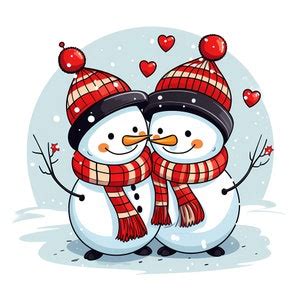 Happy Christmas Snowman PNG Couple Clipart, Cute Christmas Snowman Watercolor Clipart, Christmas ...