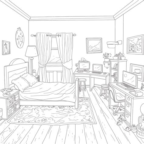 Drawings Of A Room For Children Illustration For Kids Bedroom Coloring ...