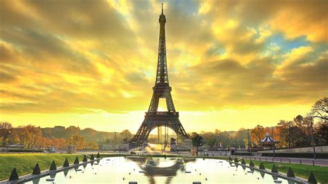 Wallpaper Paris, Eiffel tower, city, water, autumn, sunrise 1920x1200 HD Picture, Image