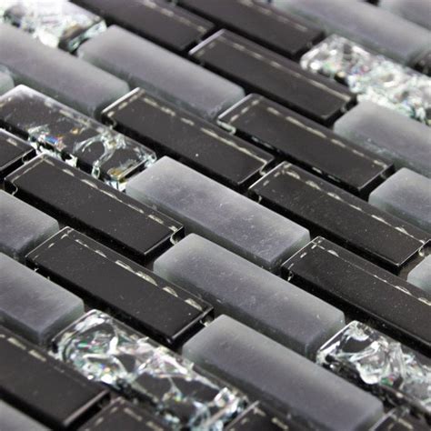 Luxury Gloss Black, Matt Grey & Crackled Glass Mosaic Wall Tiles Sheet 8mm - Tiles from TAPS UK