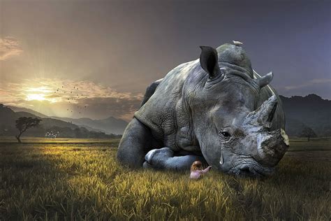 HD wallpaper: girl sitting beside rhino crying laying on green grass ...