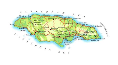 Detailed physical and road map of Jamaica. Jamaica detailed physical and road map | Vidiani.com ...