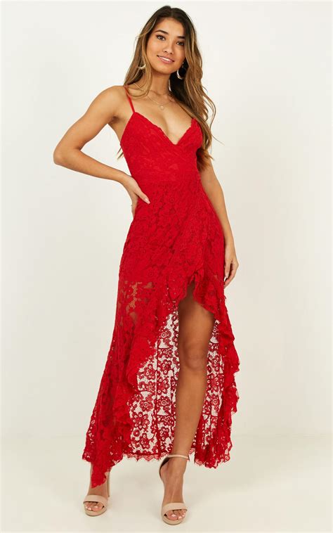 Walk Right Past Maxi Dress In Red Lace | Showpo NZ