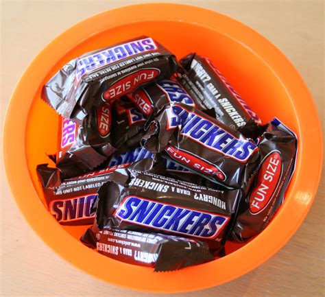 Snickers in an orange bowl