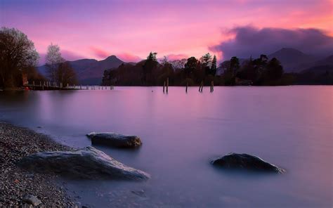 Purple Lake - HDPiCorner | Purple sunset, Lake landscape, Lake sunset