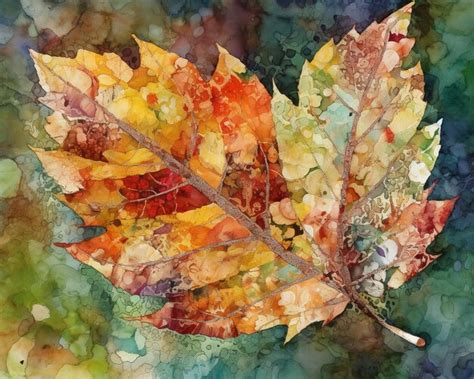 Premium AI Image | A watercolor painting of a leaf with the word autumn on it.